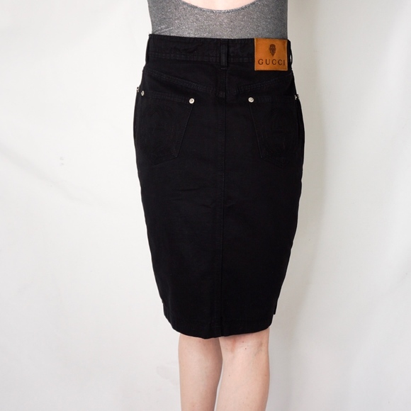 Gucci Dresses & Skirts - Gucci Black Denim Pencil Skirt LOGO Pockets